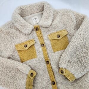 Hayden Girls Sherpa Fleece Jacket Size Large Cream Mustard Corduroy Trim Pockets
